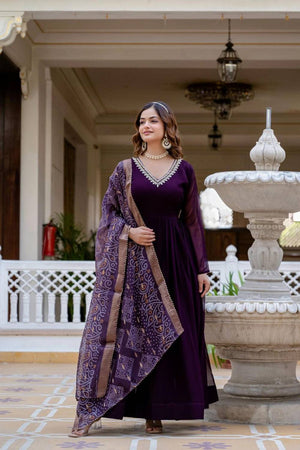 Wine Solid Georgette Gown