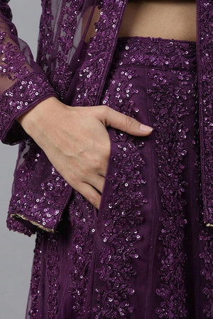 Purple Sequin with Embroidered Net Skirt Set (AHBLSKJK-COMBO-1185-DS)
