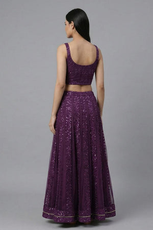 Purple Sequin with Embroidered Net Skirt Set (AHBLSKJK-COMBO-1185-DS)