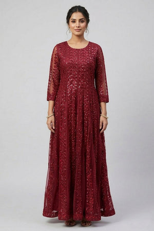 Pink Sequin with Embroidered Silk Blend Gown (AHEDNTEMB-277-DS)