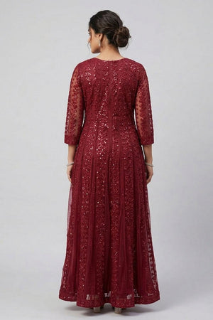 Pink Sequin with Embroidered Silk Blend Gown (AHEDNTEMB-277-DS)