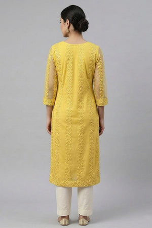 Yellow Embroidered Net Kurti Pant Set (AHKUNTEMB-1169-DS)