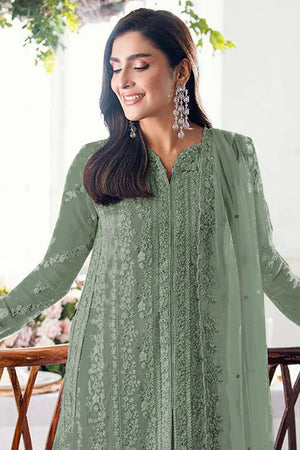 Green Floral Embroidered Georgette Palazzo Suits