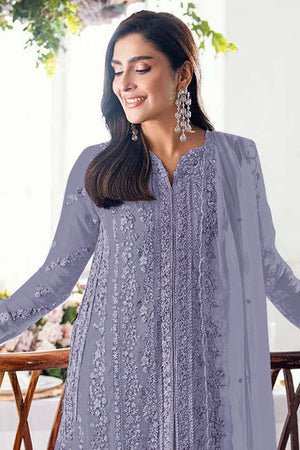 Violet Floral Embroidered Georgette Palazzo Suits