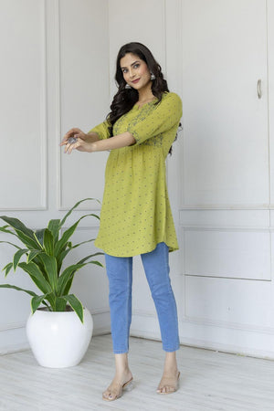 Green Floral Printed Cotton Kurti (AM-BER2016)