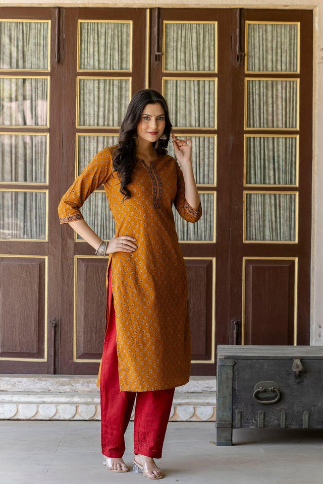 Mustard Printed Cotton Kurti (AM-BER3277)