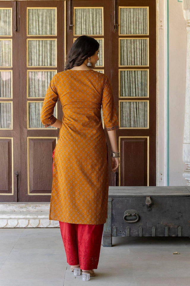 Mustard Printed Cotton Kurti (AM-BER3277)
