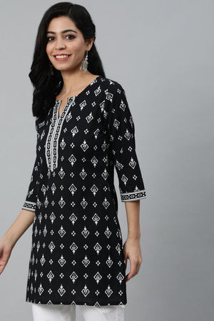 Black Printed Cotton Tunic (AM-BER3292)