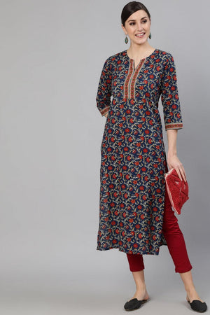 Blue Printed Cotton Kurti (AM-BER3298)