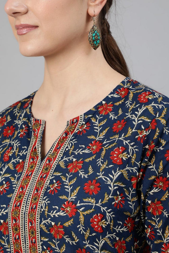 Blue Printed Cotton Kurti (AM-BER3298)