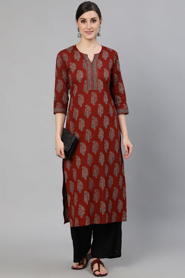 Maroon Printed Cotton Kurti (AM-BER3305)
