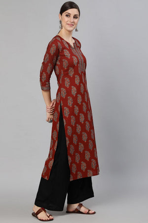 Maroon Printed Cotton Kurti (AM-BER3305)
