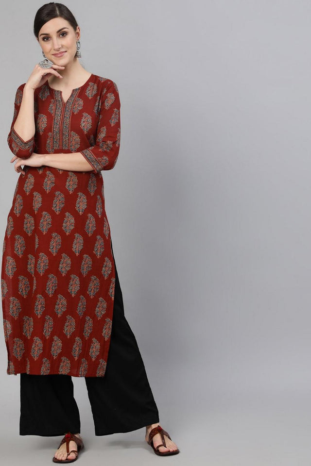 Maroon Printed Cotton Kurti (AM-BER3305)