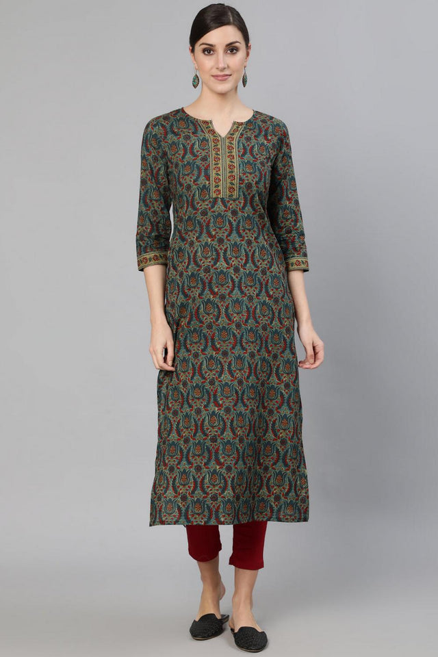 Blue Printed Cotton Kurti (AM-BER3319)