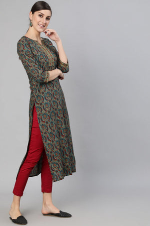 Blue Printed Cotton Kurti (AM-BER3319)