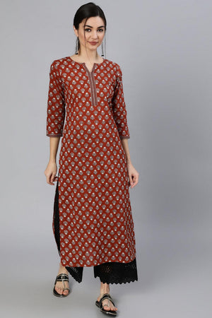 Maroon Floral Printed Cotton Kurti (AM-BER3350)