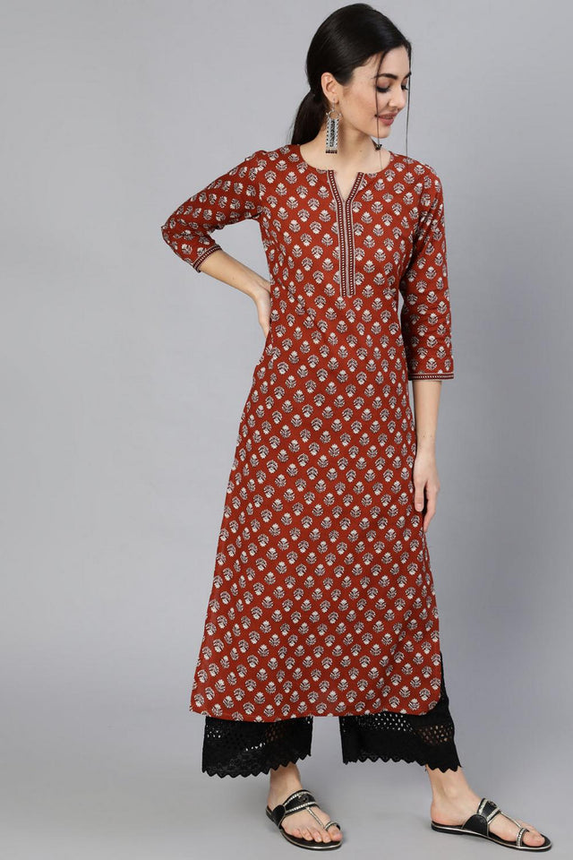 Maroon Floral Printed Cotton Kurti (AM-BER3350)