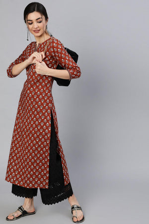 Maroon Floral Printed Cotton Kurti (AM-BER3350)
