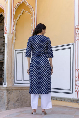 Blue Floral Printed Cotton Kurti (AM-BER3352)