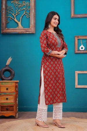 Maroon Floral Printed Cotton Kurti (AM-BER3486)