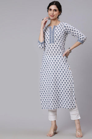 Off White Floral Printed Cotton Kurti (AM-BER3491)