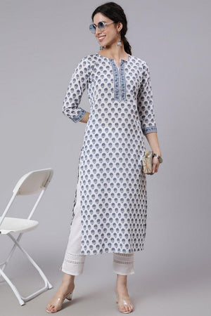 Off White Floral Printed Cotton Kurti (AM-BER3491)