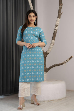 Blue Floral Printed Rayon Kurti (AM-BER3554)