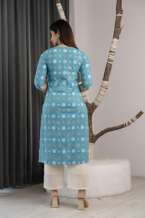 Blue Floral Printed Rayon Kurti (AM-BER3554)
