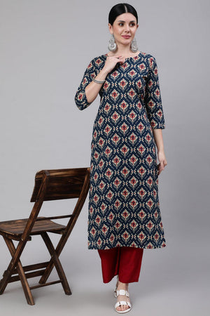 Blue Printed Cotton Kurti (AM-BER3581)