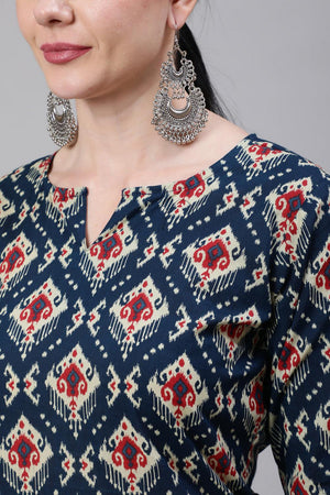 Blue Printed Cotton Kurti (AM-BER3581)
