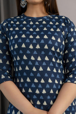 Blue Printed Cotton Kurti (AM-BER3624)