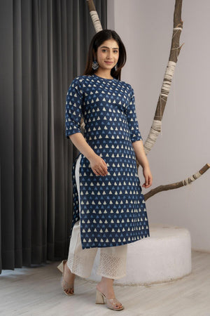 Blue Printed Cotton Kurti (AM-BER3624)
