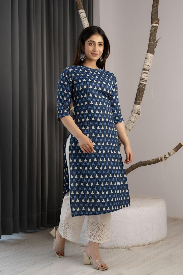 Blue Printed Cotton Kurti (AM-BER3624)