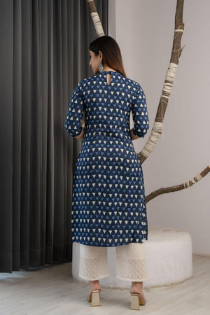 Blue Printed Cotton Kurti (AM-BER3624)