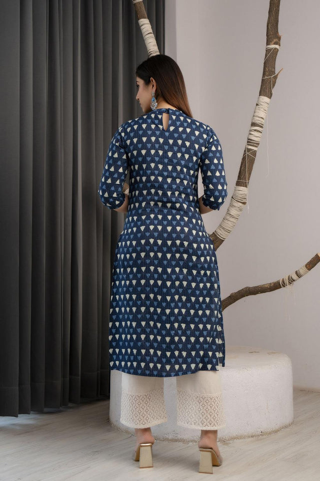 Blue Printed Cotton Kurti (AM-BER3624)