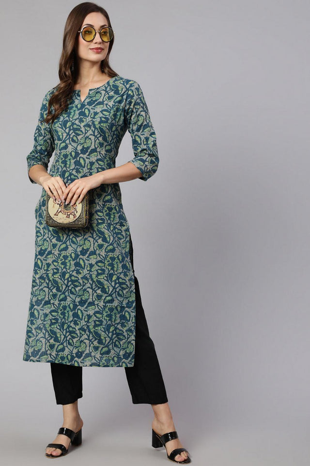 Green Floral Printed Cotton Kurti (AM-BER3660)