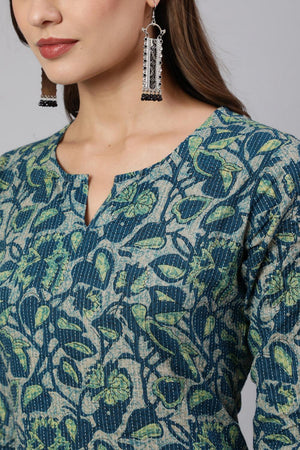 Green Floral Printed Cotton Kurti (AM-BER3660)