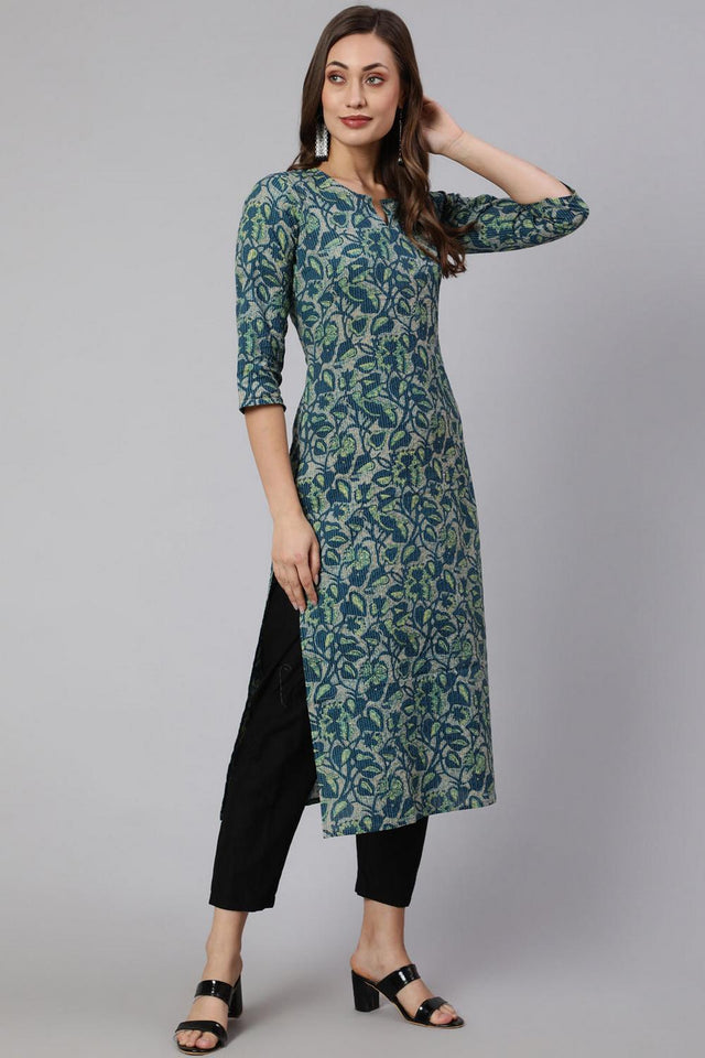 Green Floral Printed Cotton Kurti (AM-BER3660)