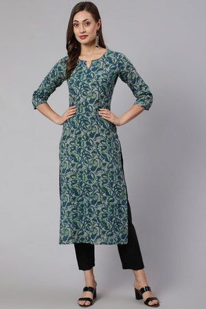 Green Floral Printed Cotton Kurti (AM-BER3660)