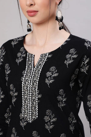 Black Floral Printed Cotton Tunic (AM-BER3736)