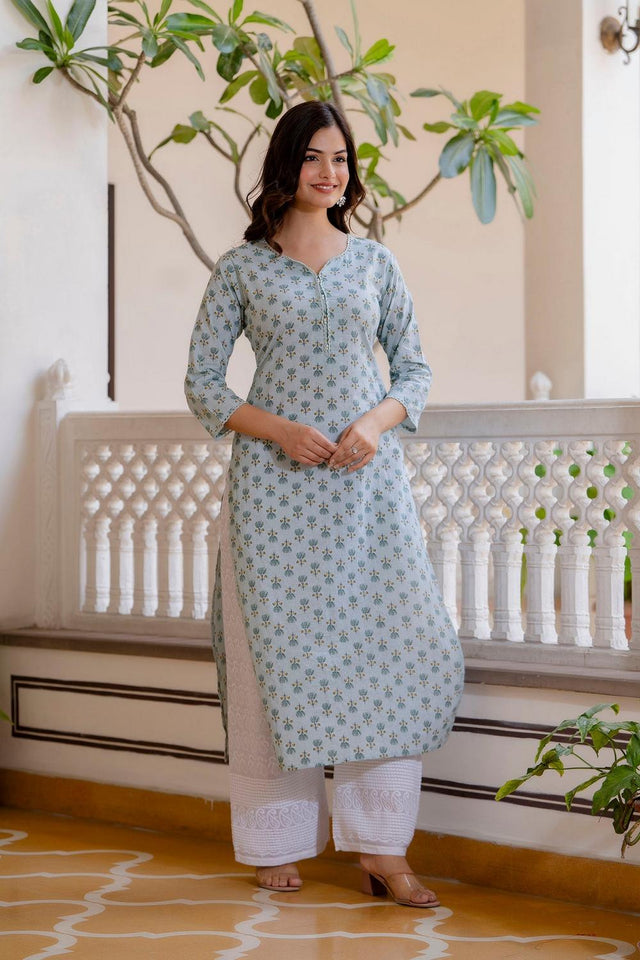 Green Printed Cotton Kurti (AM-BER3775)