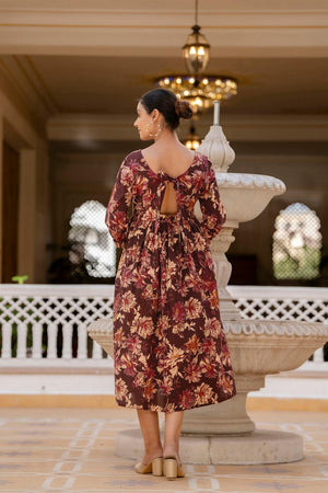 Maroon Floral Printed Cotton Dress (AM-BER3780)