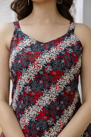 Black Floral Printed Cotton Dress (AM-BER3786)