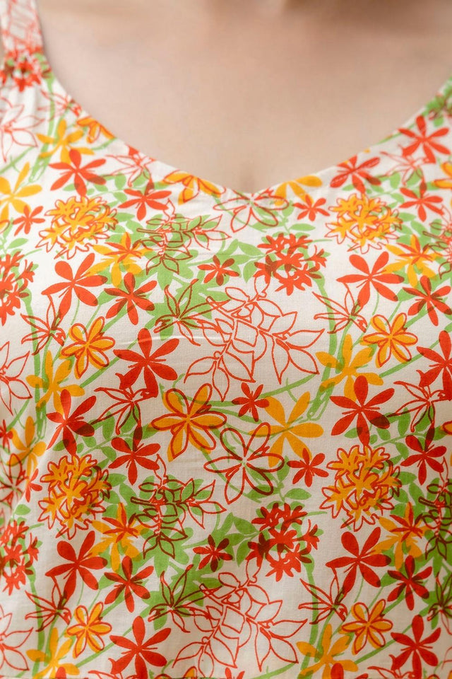 Multi Color Floral Printed Cotton Dress (AM-BER3791)
