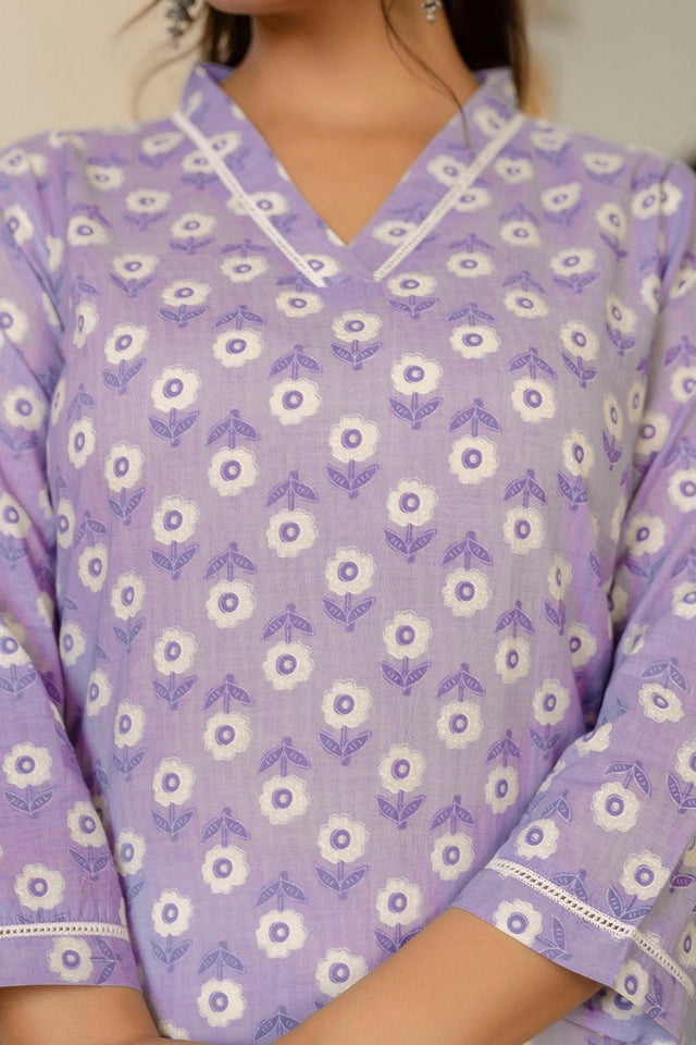 Violet Floral Printed Cotton Kurti (AM-BER3800)