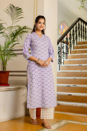 Violet Floral Printed Cotton Kurti (AM-BER3800)