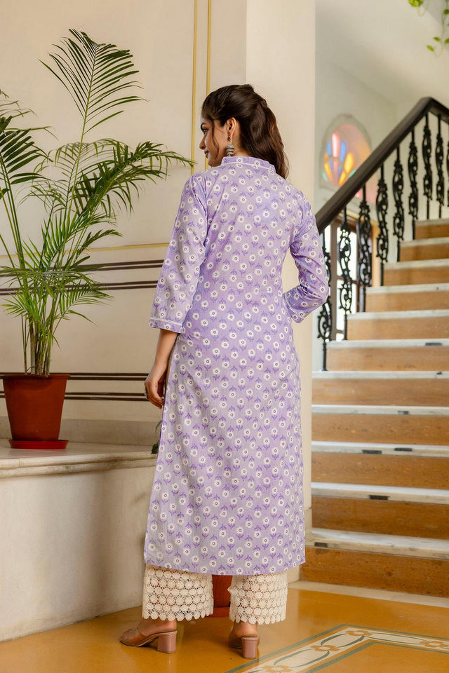 Violet Floral Printed Cotton Kurti (AM-BER3800)