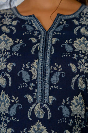 Blue Floral Printed Cotton Kurti (AM-BER3802)