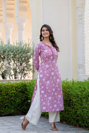 Mauve Floral Printed Cotton Kurti (AM-BER3803)
