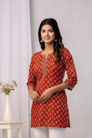 Rust Floral Printed Cotton Tunic (AM-BER3817)